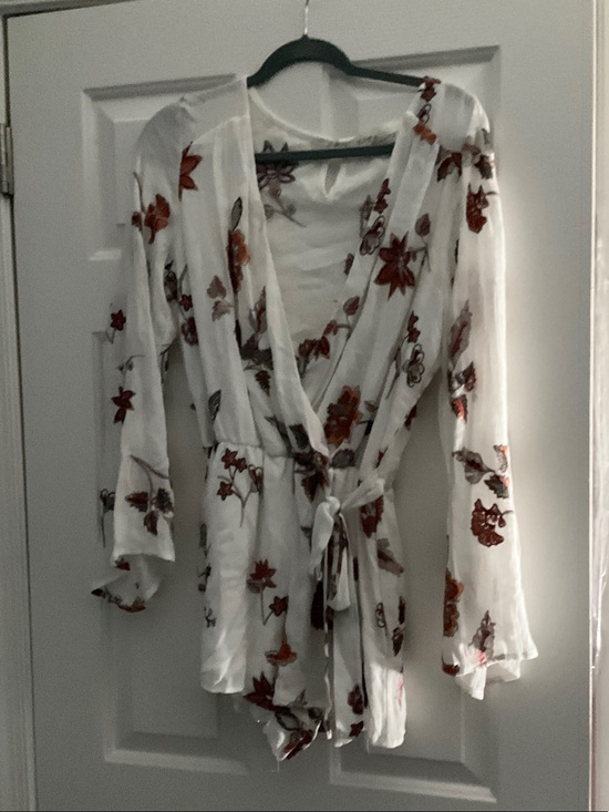 Vintage Havana Other - White Floral Wrap Romper with Rust Accents